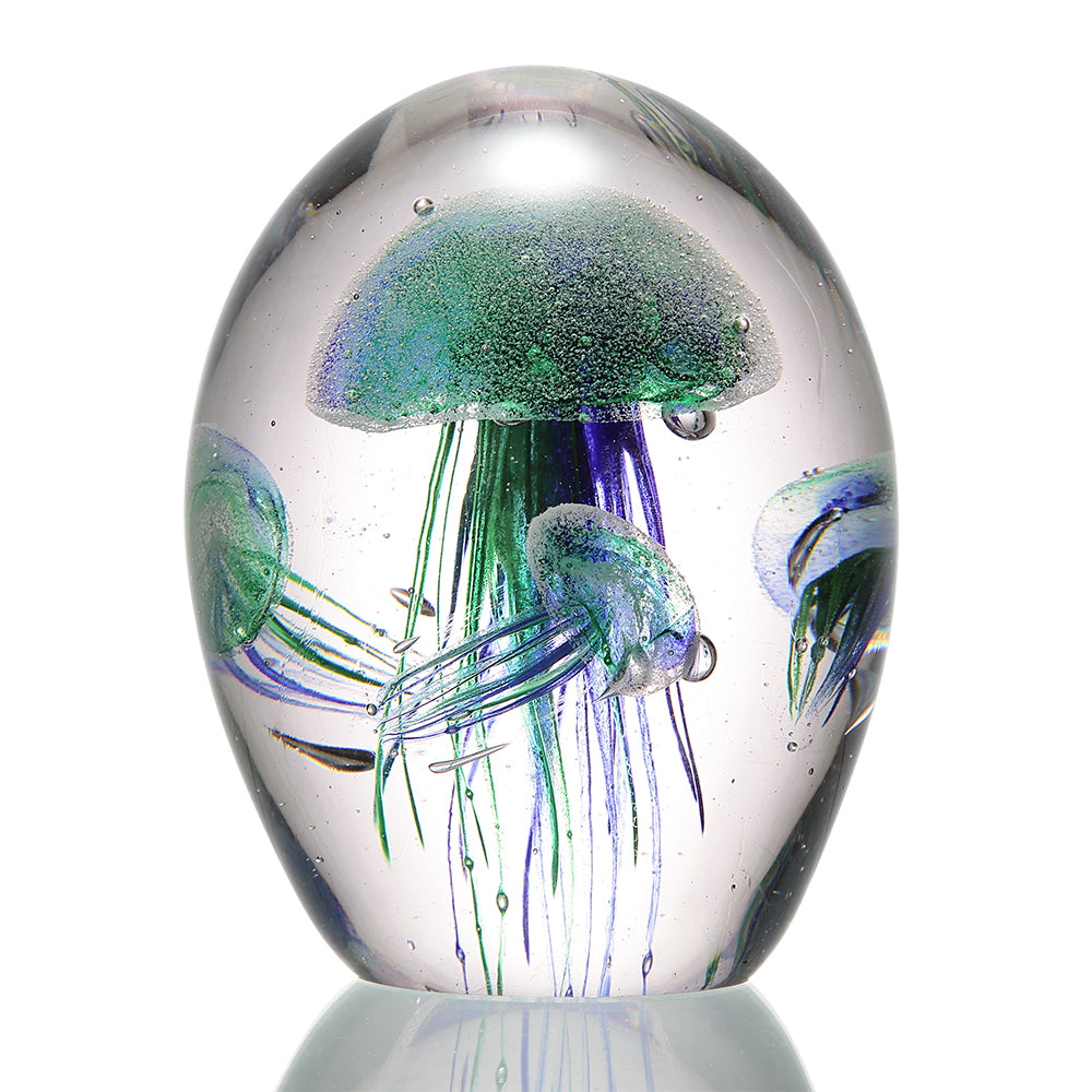 Art Glass Green and Blue Jellyfish Quartet