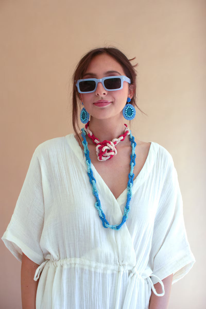 Blueberry Raffia and Bead Earrings