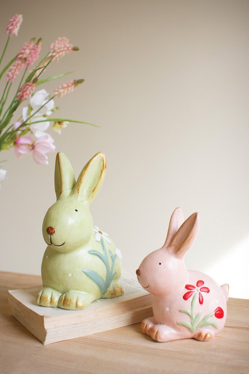 Set of 2 Colorful Faux Concrete Bunnies