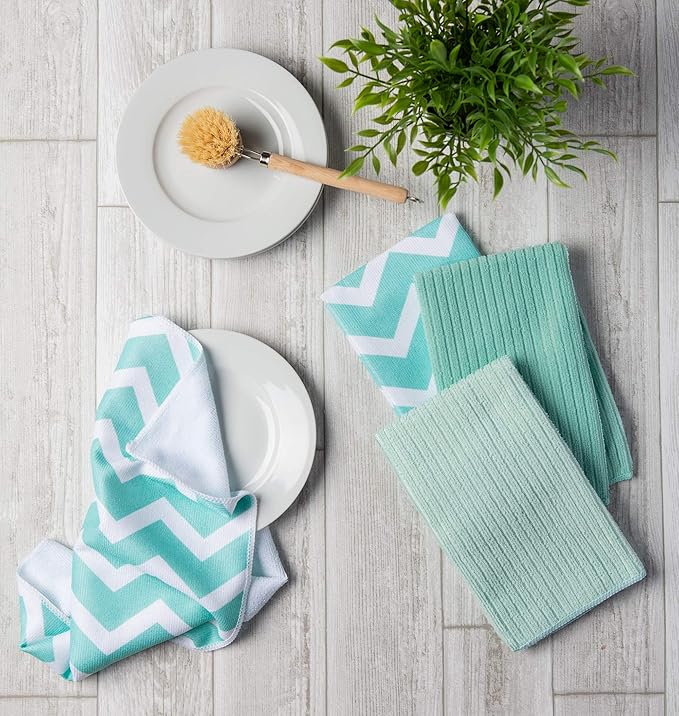 Aqua Chevron Dishtowel Set/4