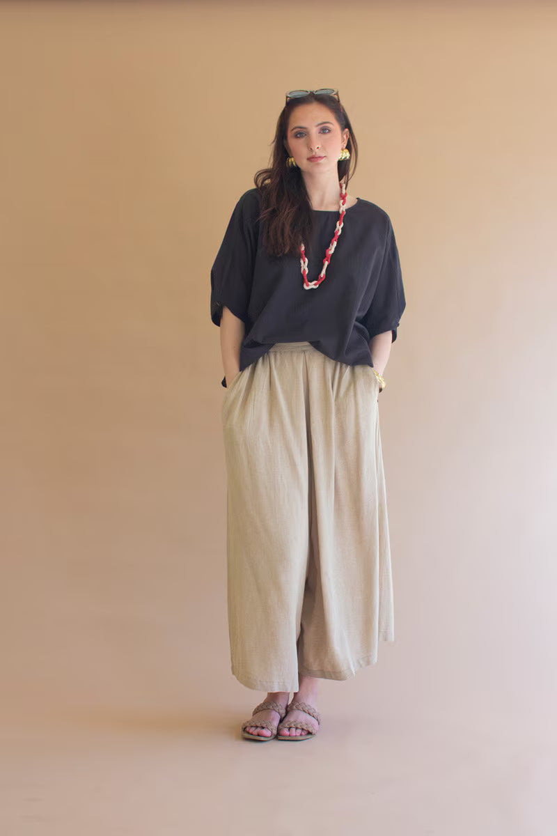 Short-Sleeve Blouse with Button Detail on Sleeves