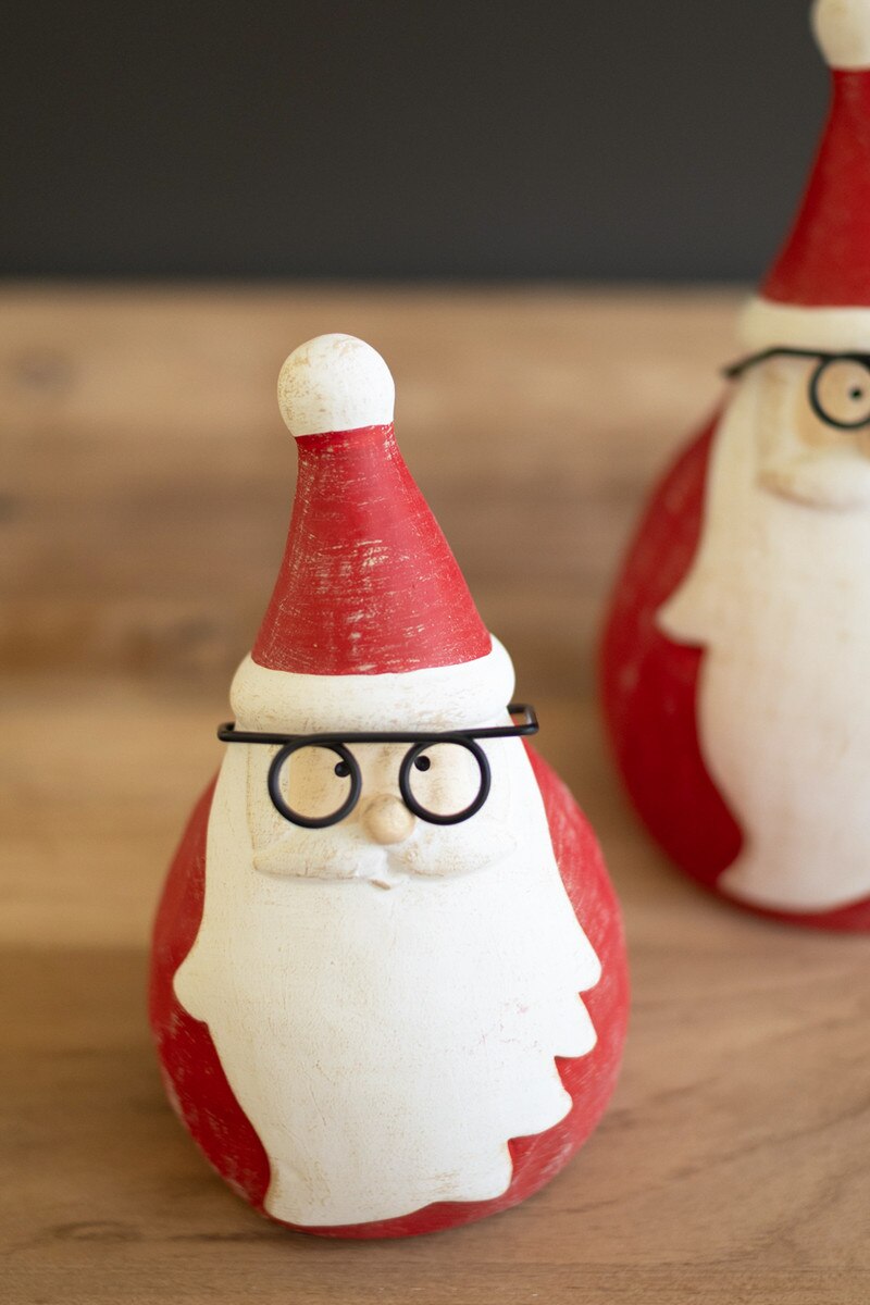 Set of 2 Cement Santas with Glasses