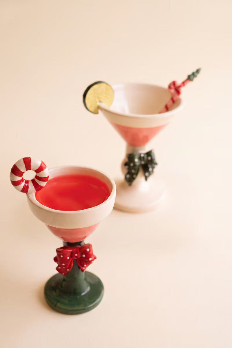 Set of 2 Novelty Ceramic Christmas Martini Glasses