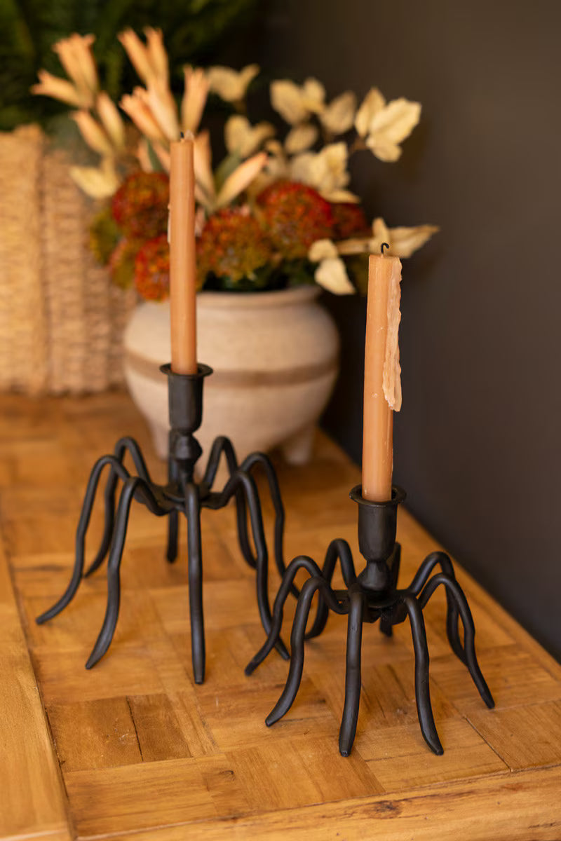 Set of 2 Cast Iron Spider Taper Candleholders