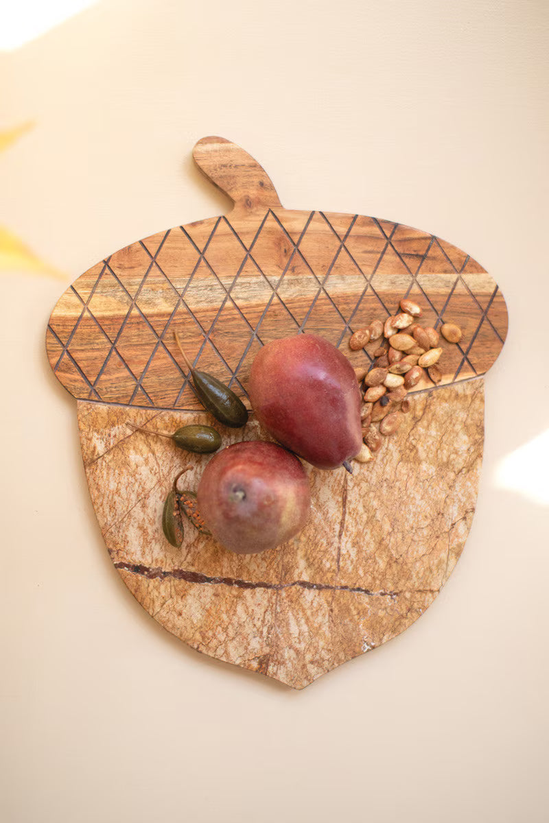 Acacia Wood and Marble Acorn Serving Board