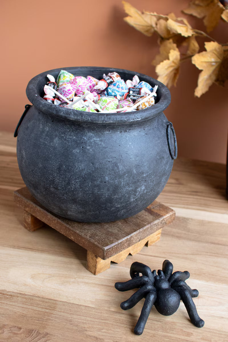 Black Terracotta Halloween Candy Cauldron with Spider