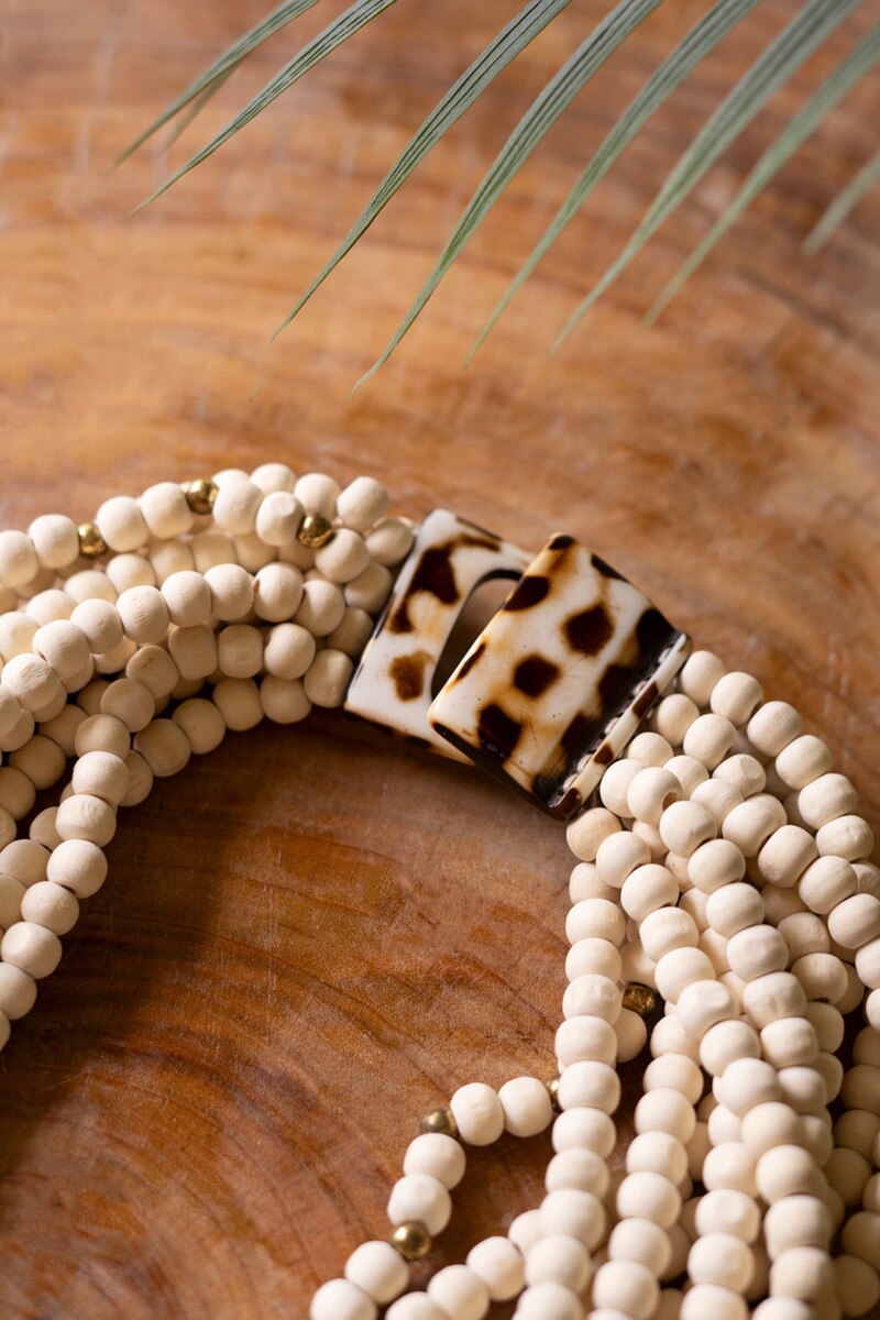 Multi-Layered Natural Wooden Beaded Necklace
