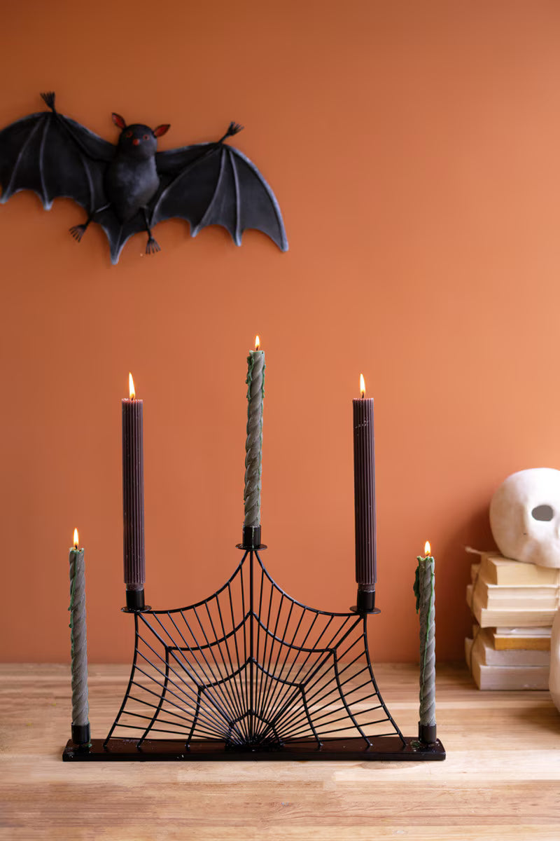 Wire Halloween Spider Web Candelabra