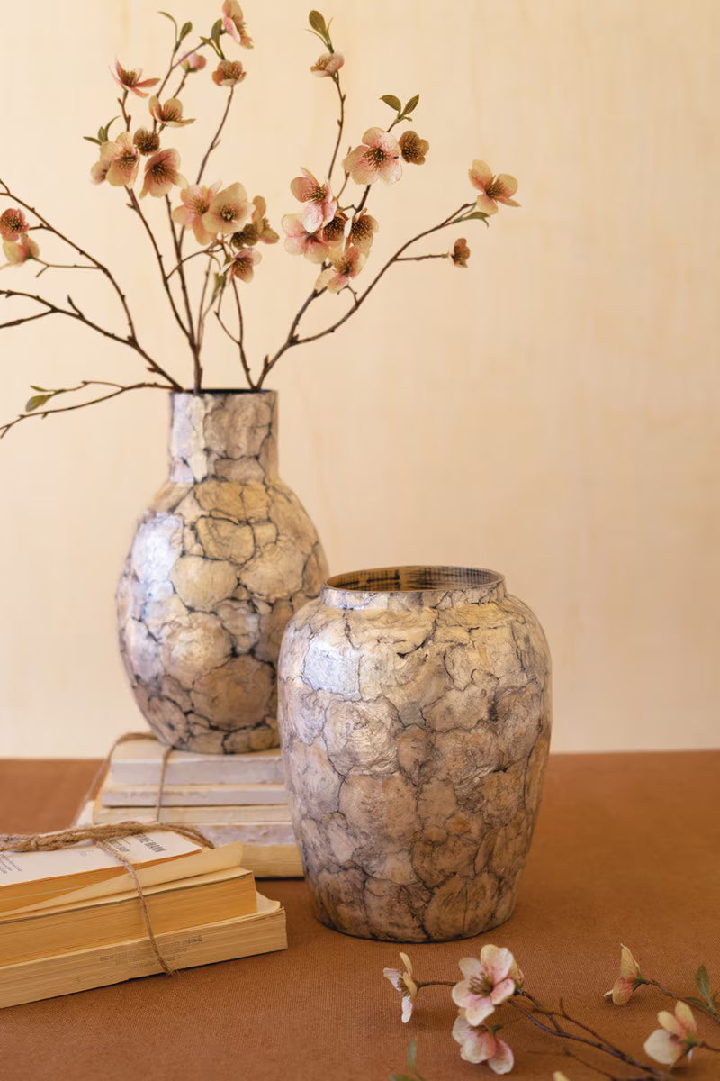 Narrow Spun Bamboo Vases with Capiz Shell Detail