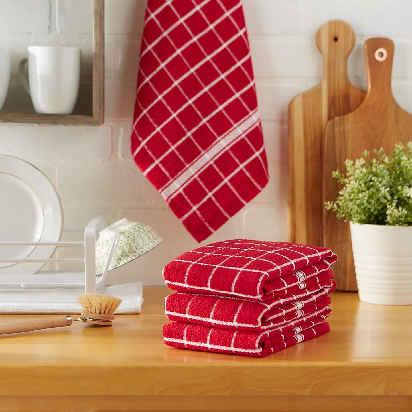 Red Check Windowpane Dishtowel
