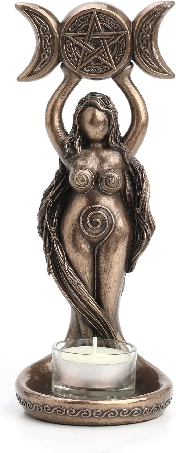 Triple Moon Hecate Spiral Goddess Wiccan Candle Holder Stand