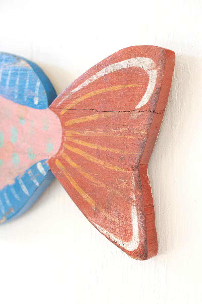 Set of 2 Colorful Wood Fish Wall Plaques