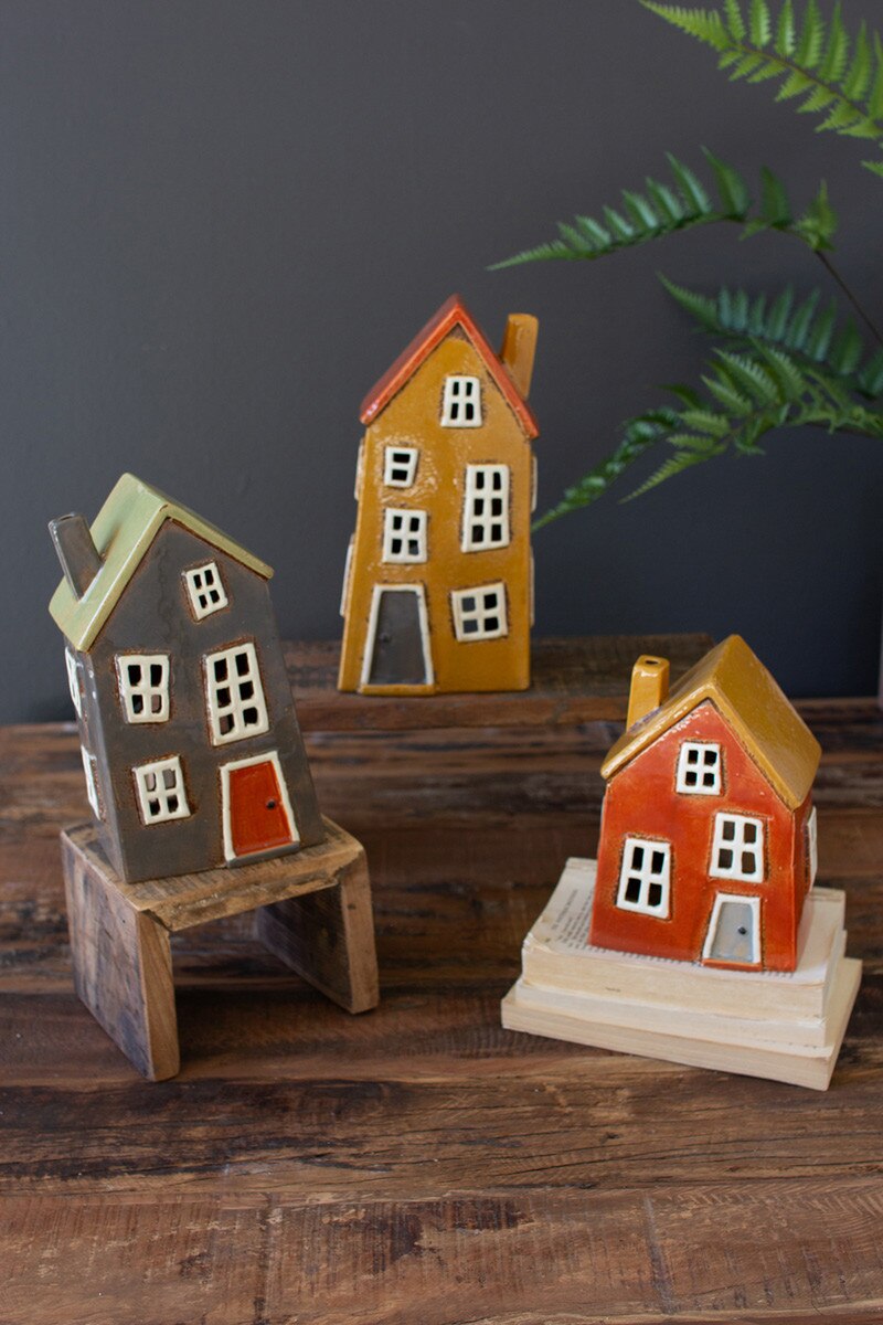 Set of 3 Wonky Ceramic House Luminaries