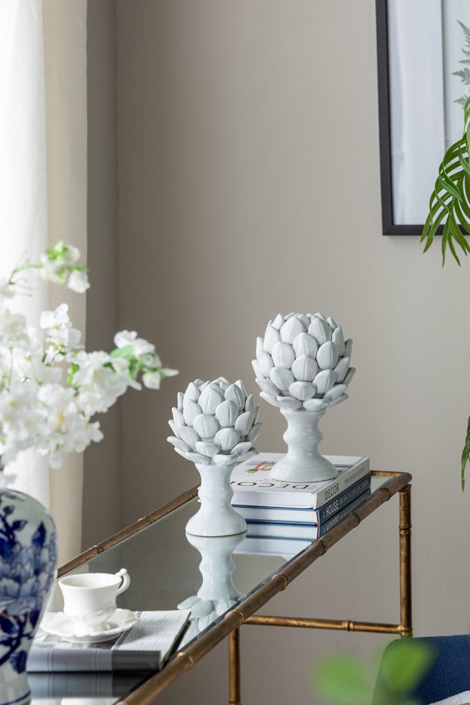 5x10" White Ceramic Artichoke Sculpture