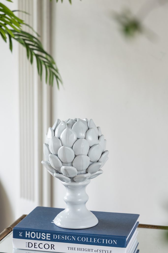 5x10" White Ceramic Artichoke Sculpture