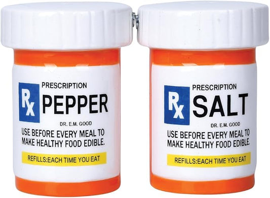 RX Pharmacy Prescription Bottles Ceramic Magnetic Salt and Pepper Shaker Set