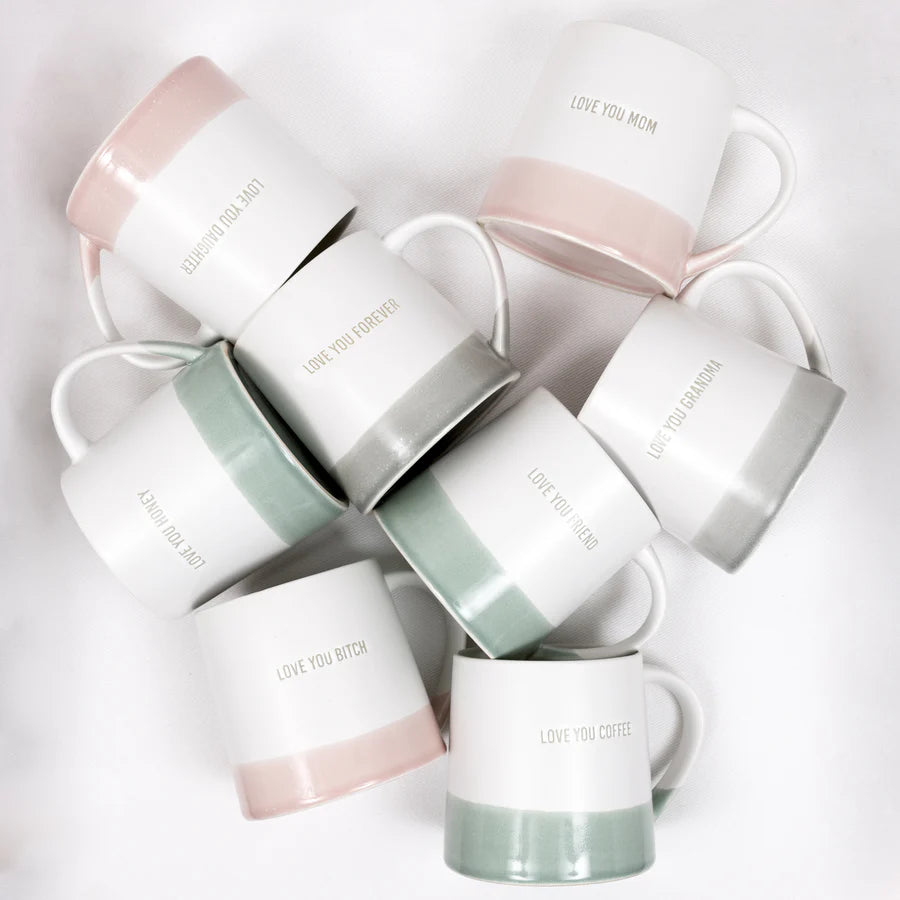 Love You Forever 17oz Organic Shaped Gray Dipped Stamped Letter Novelty Coffee Mug