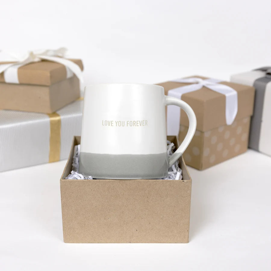 Love You Forever 17oz Organic Shaped Gray Dipped Stamped Letter Novelty Coffee Mug
