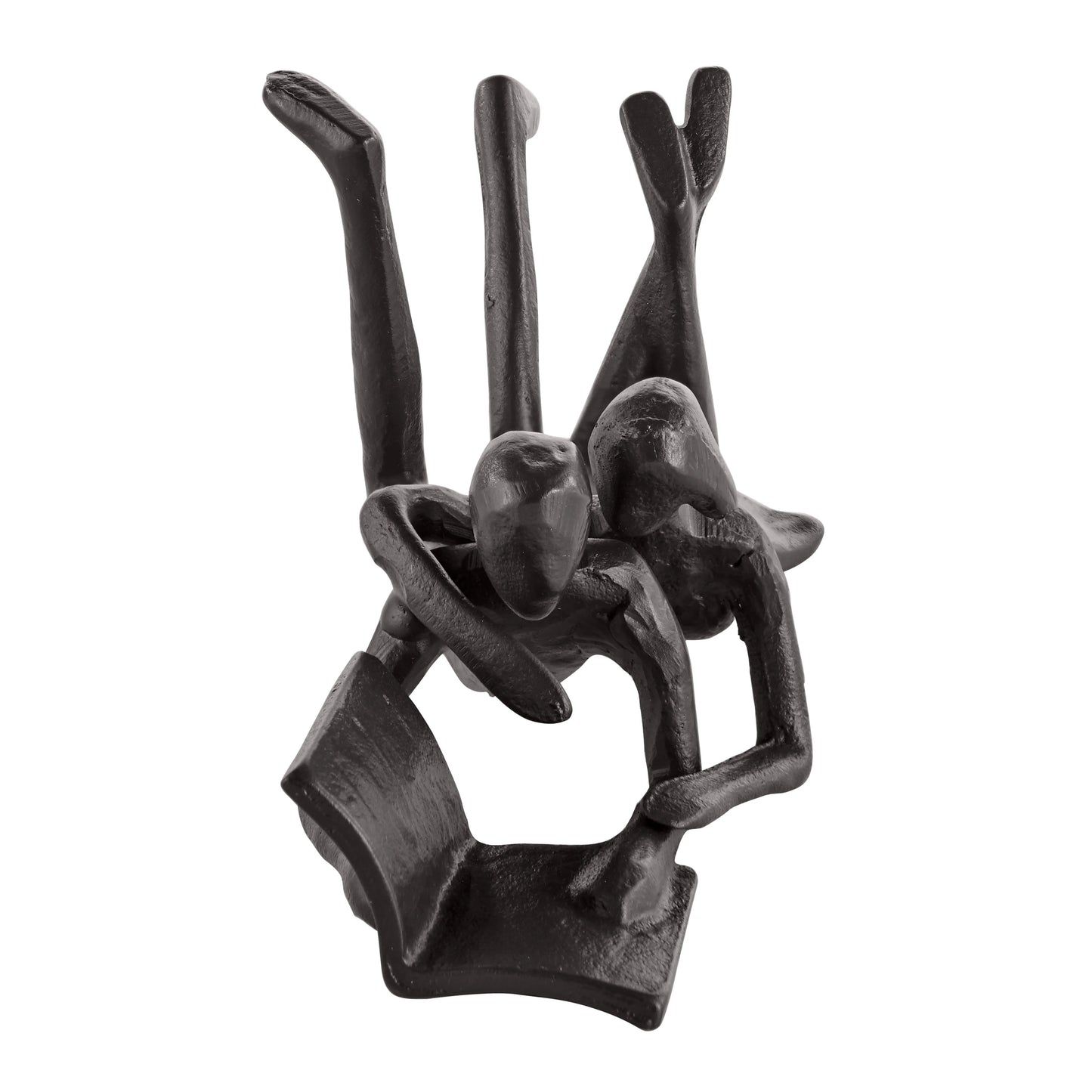 Brown Cast Iron Abstract Couple Reading Book Together Sculpture - Tabletop Figurine For Desks or Shelves