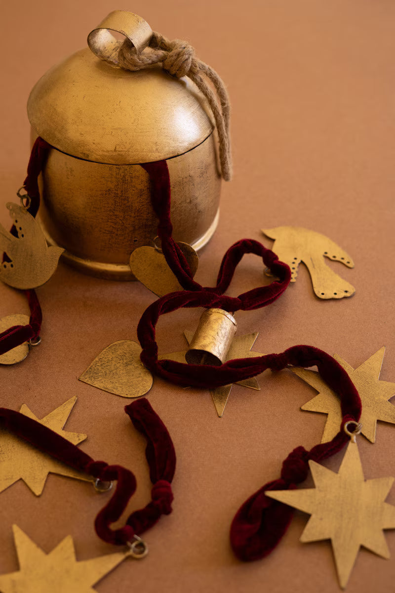 Christmas Charm Garland with Maroon Velvet Ribbon