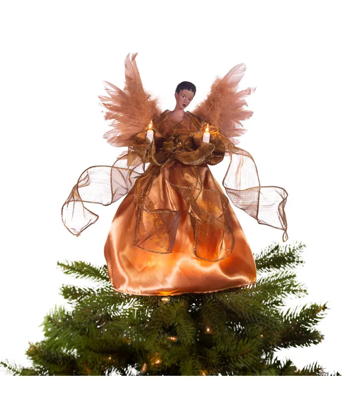 13" UL 10-Light African American Gold Angel Treetop