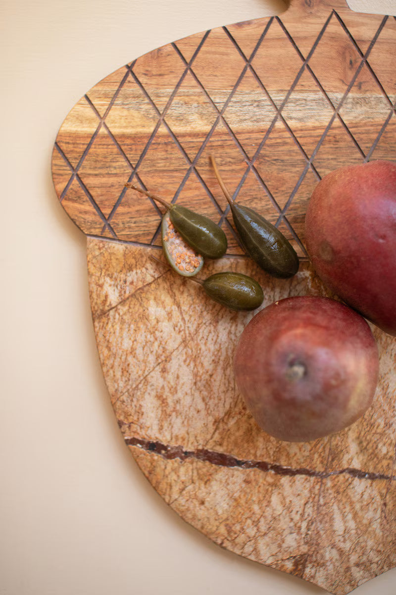 Acacia Wood and Marble Acorn Serving Board