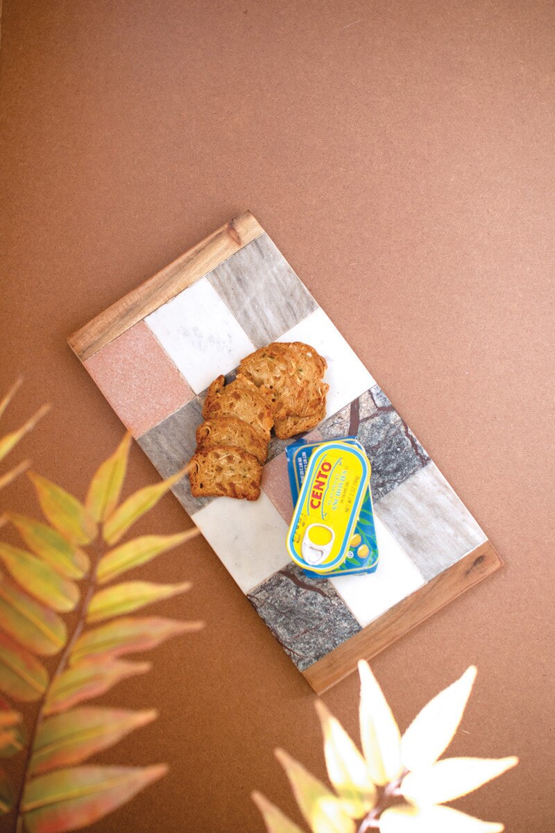 Rectangle Marble and Wood Checkered Serving Board