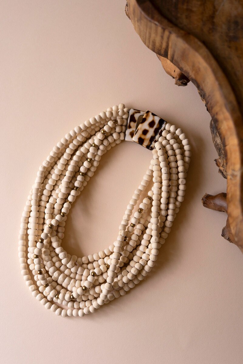 Multi-Layered Natural Wooden Beaded Necklace