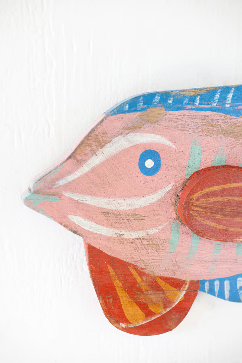Set of 2 Colorful Wood Fish Wall Plaques