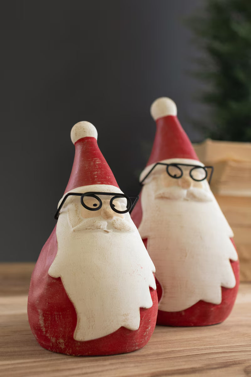 Set of 2 Cement Santas with Glasses