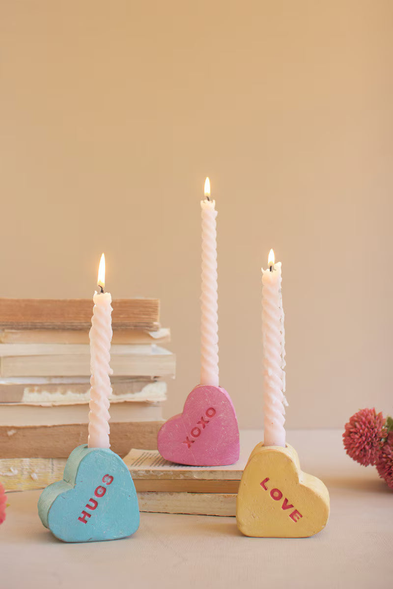 Set of 3 Clay Conversation Heart Candle Holders
