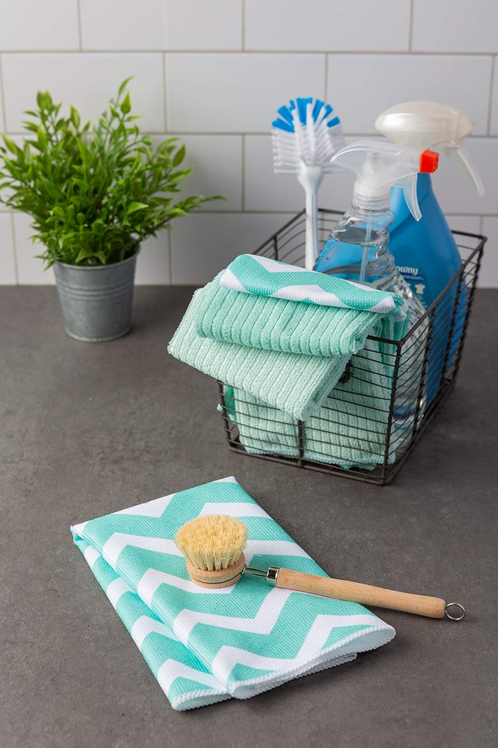 Aqua Chevron Dishtowel Set/4