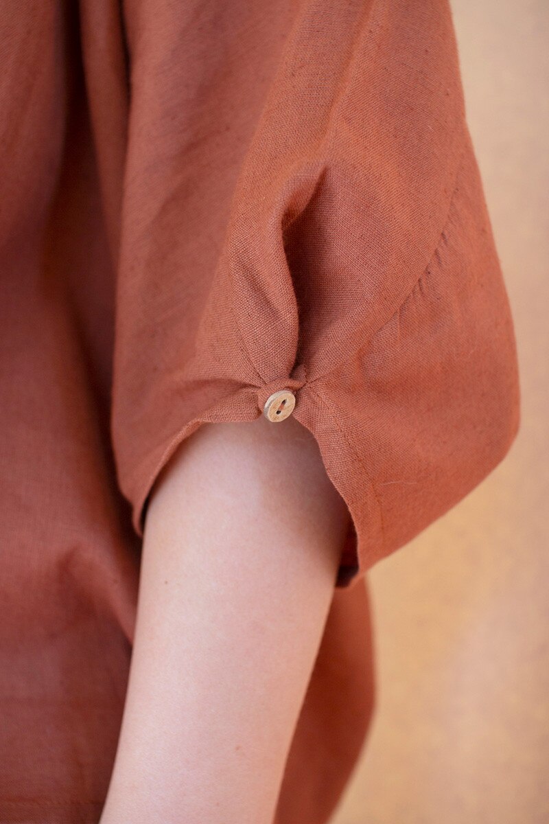 Cinnamon Short-Sleeve Blouse with Button Detail on Sleeves