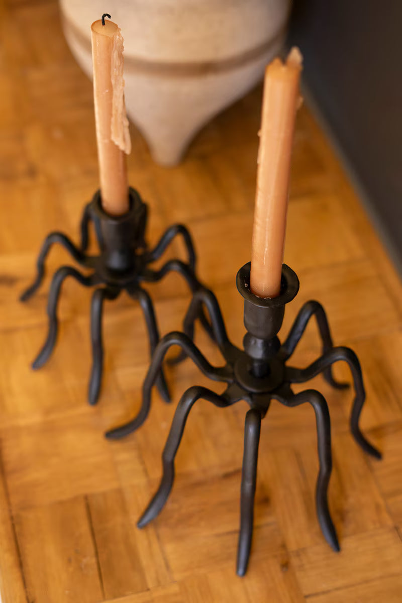 Set of 2 Cast Iron Spider Taper Candleholders