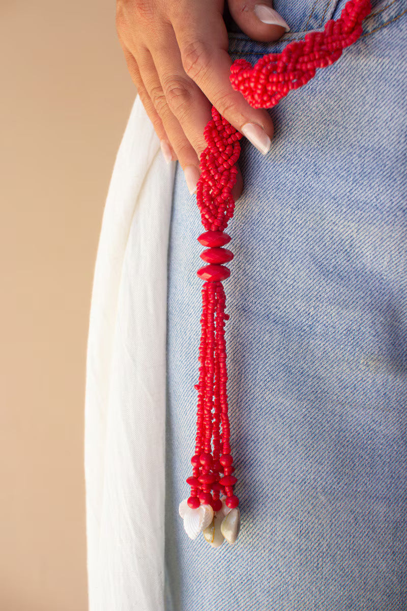 Saffron Seeded-Bead Belt