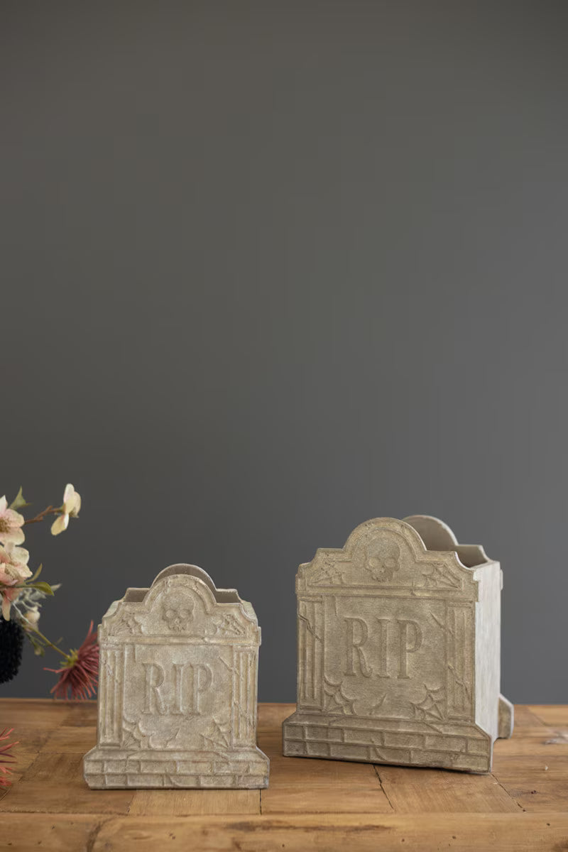 Set of 2 Halloween Cement Rip Vases