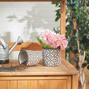Dark Gray Lattice Cement Flower Pot Set/2