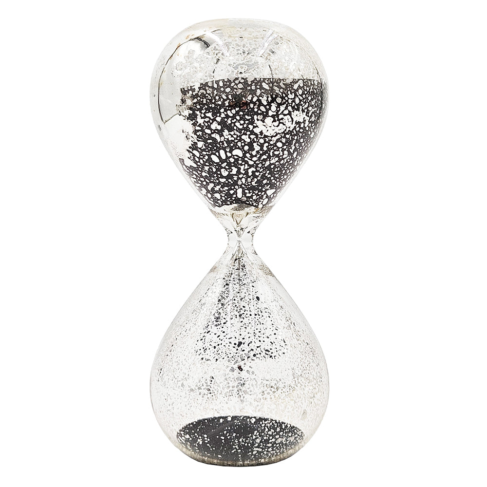 2x8" Peleus 30-Minute Silvered Hourglass, Black Sand