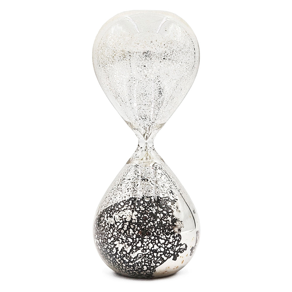 2x8" Peleus 30-Minute Silvered Hourglass, Black Sand