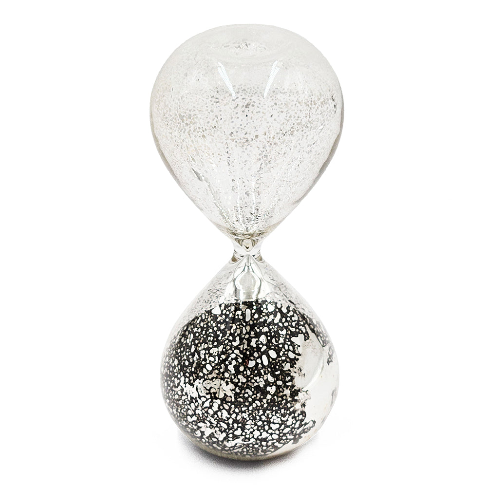 2x8" Peleus 30-Minute Silvered Hourglass, Black Sand