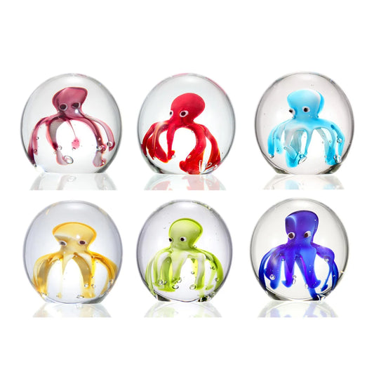 Art Glass Octopus Mini Paperweights Set of 6
