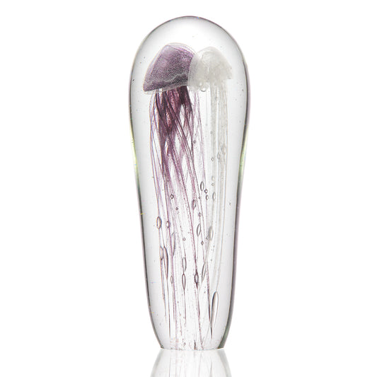 Art Glass Purple & White Jellyfish 12 Inch
