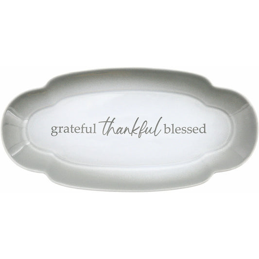Grateful Thankful Blessed Scalloped Ombre Serving Tray Dish