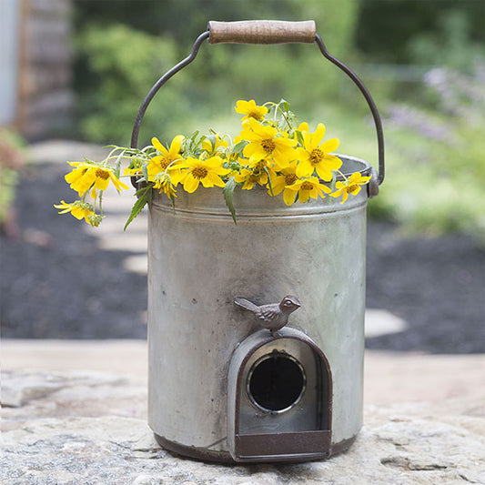 Bucket Birdhouse Planter