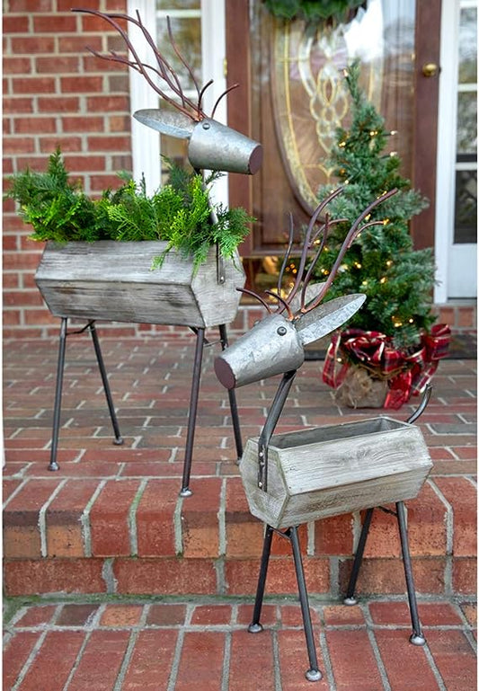 Set of Two Standing Reindeer Containers
