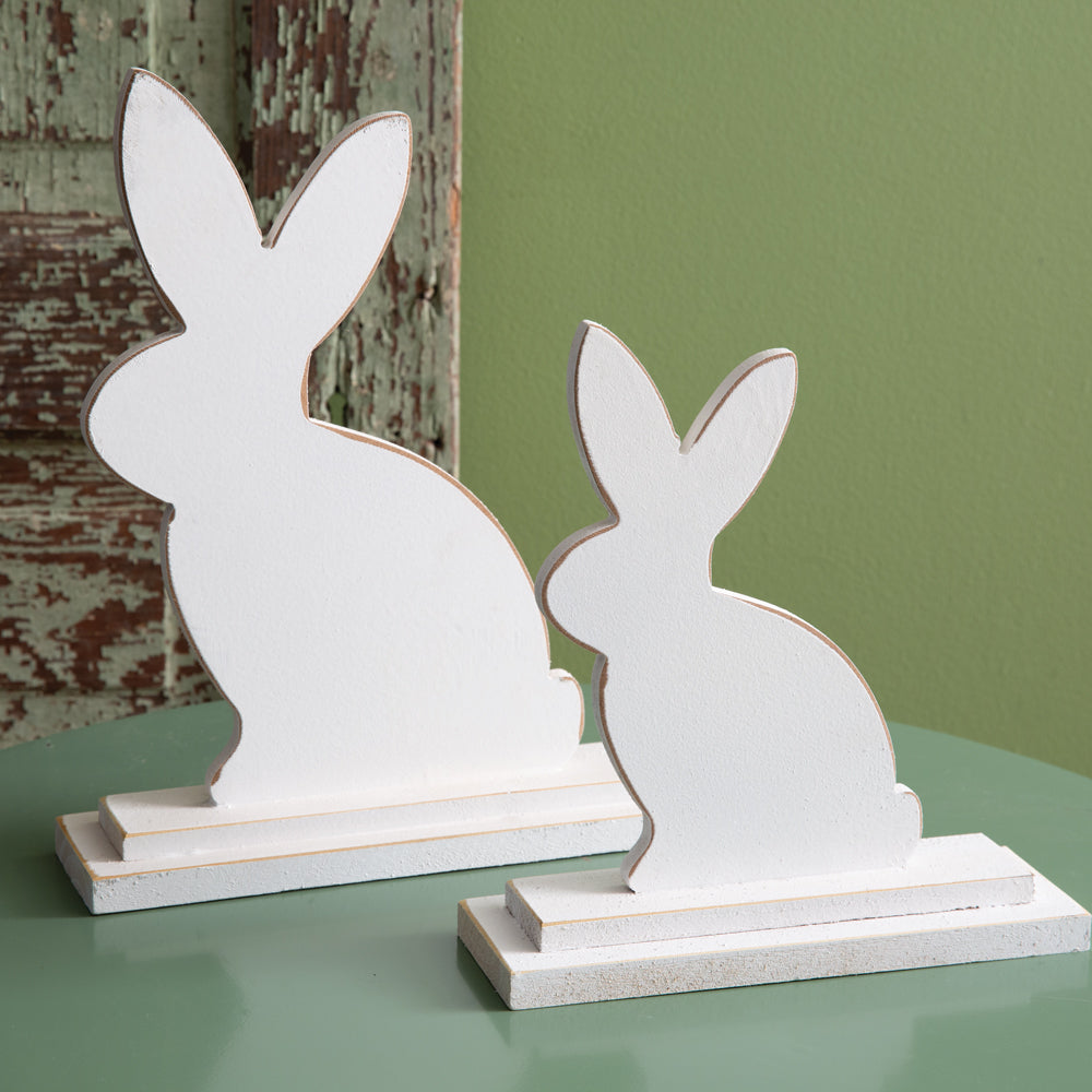 Set of Two Wooden Bunnies with Metal Cutouts