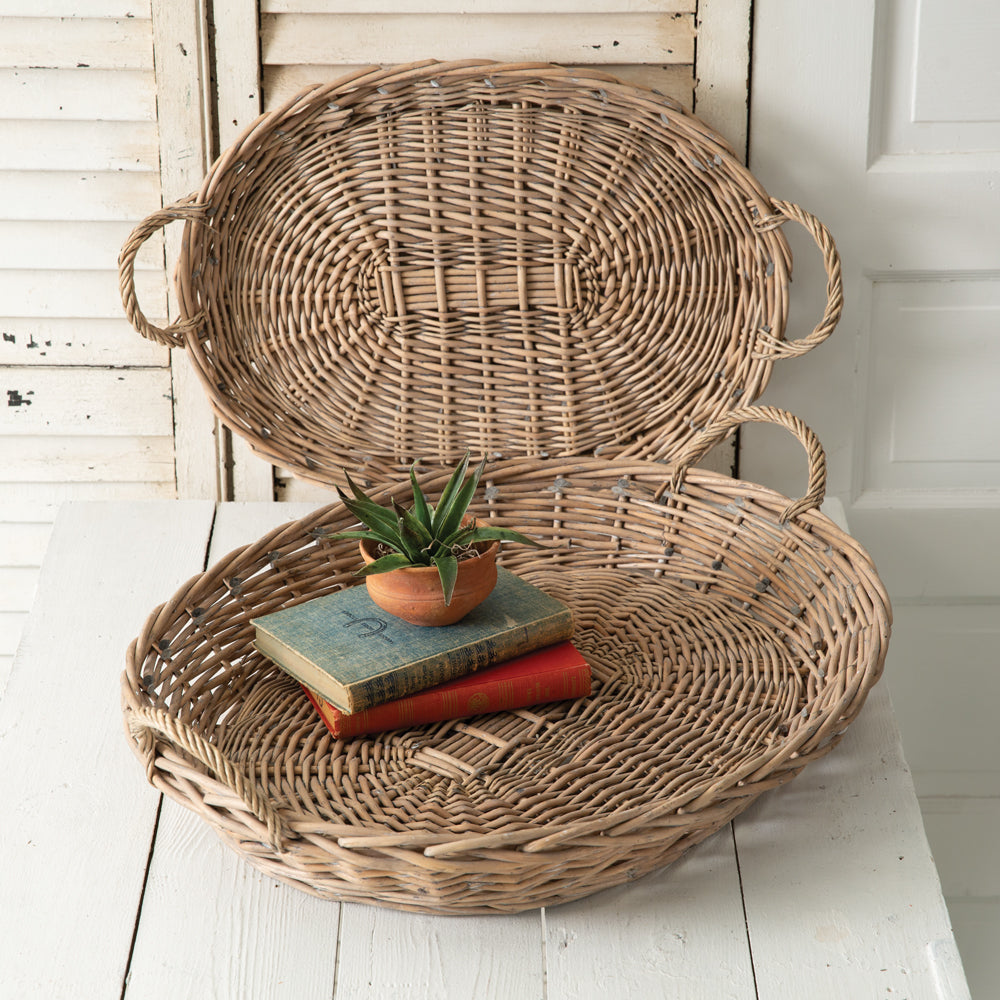 Set of Two Large Oval Wicker Trays