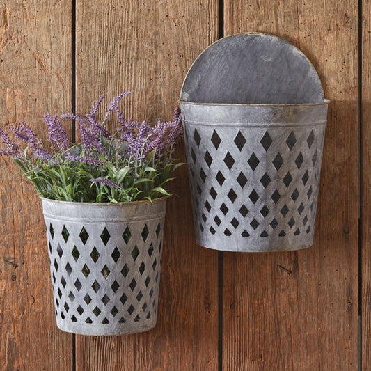 Set Of Two Open Weave Wall Hanging Buckets