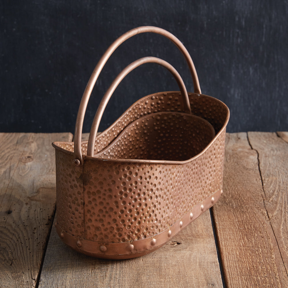 Set of Two Hammered Copper Baskets
