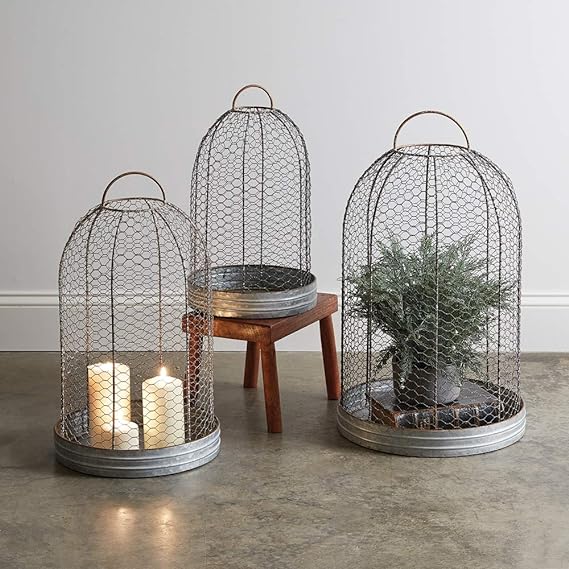 Set Of Three Wire Mesh Cloche With Base